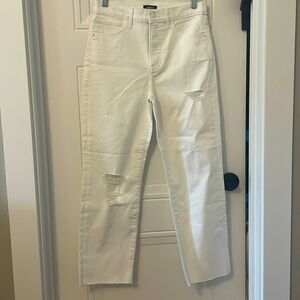 Express Mid Rise White Ankle Jeans